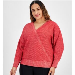 JM Collection Metallic Wrap V-Neck Sweater